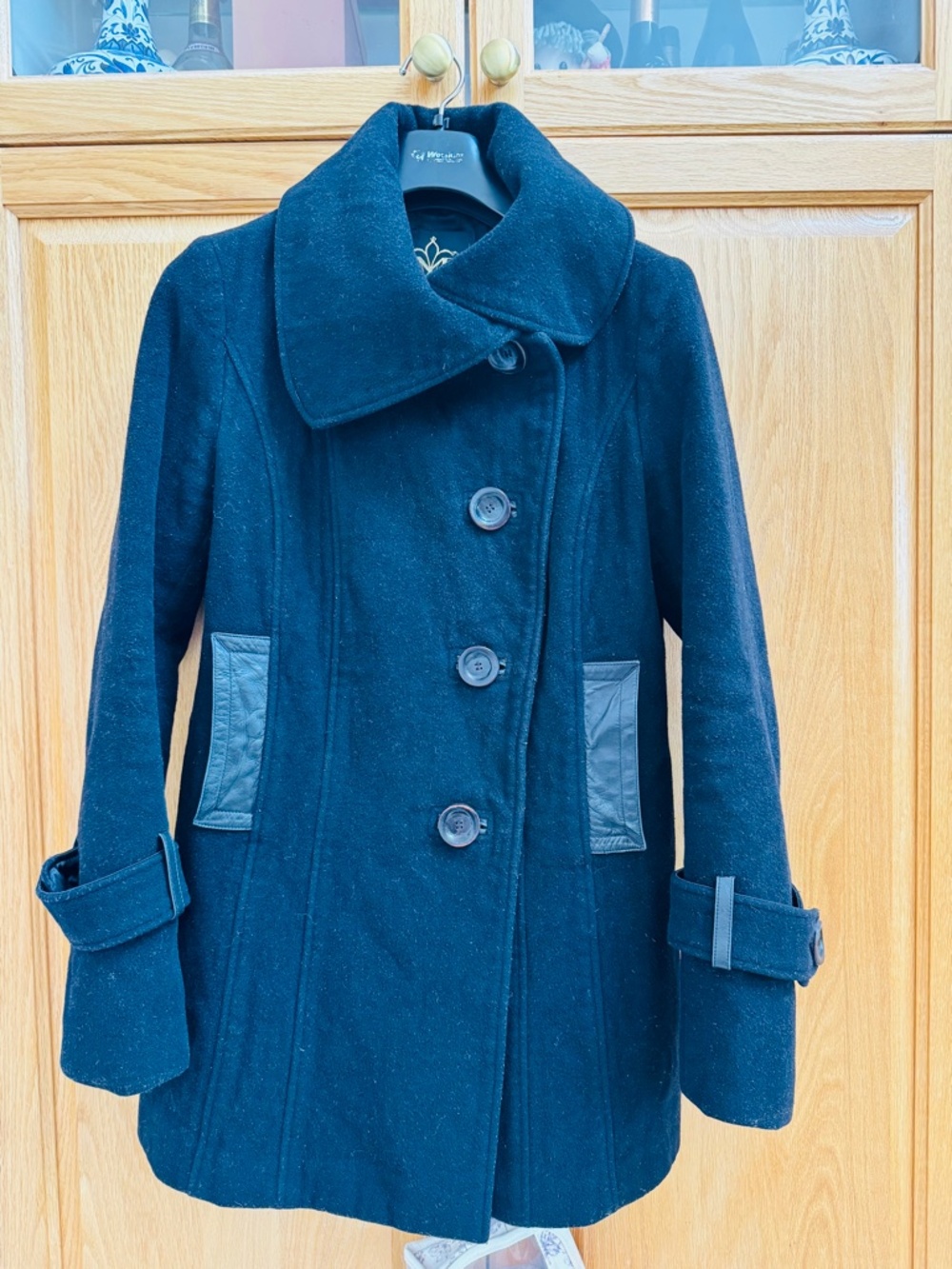 Mackage Wool Coat with Leather Detailing Black Size : M - Pre-owned